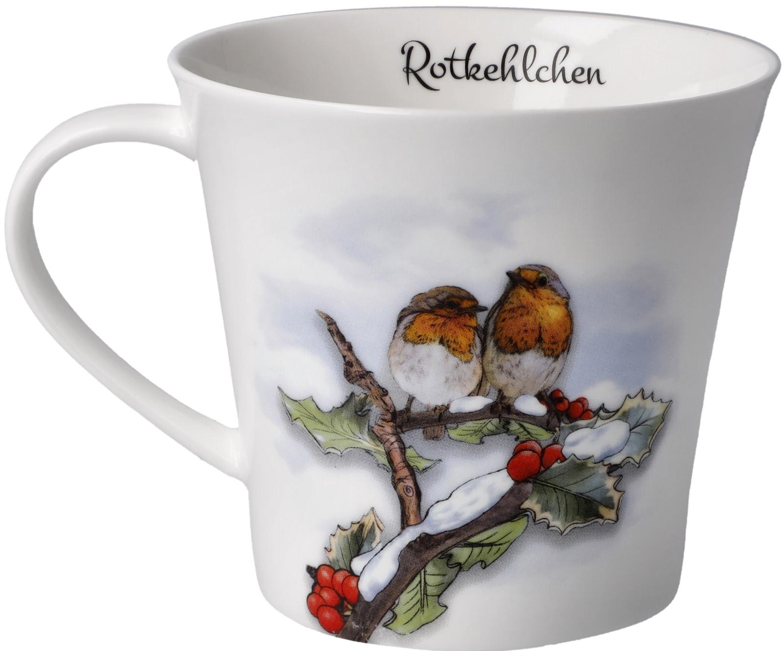 DUNOON Hedgerow Birds Rotkehlchen Becher – 0,31 L, Fine Bone China, Spülmaschinenfest