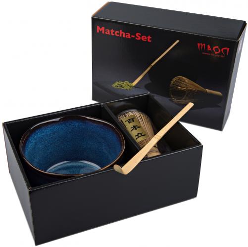 Matcha-Set dreiteilig blau-bronze