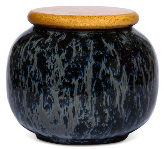 Porzellan-Teedose mit Holzdeckel - Farbe: schwarz