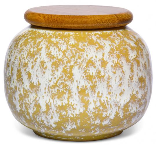 Porzellan-Teedose mit Holzdeckel - Farbe: gelb
