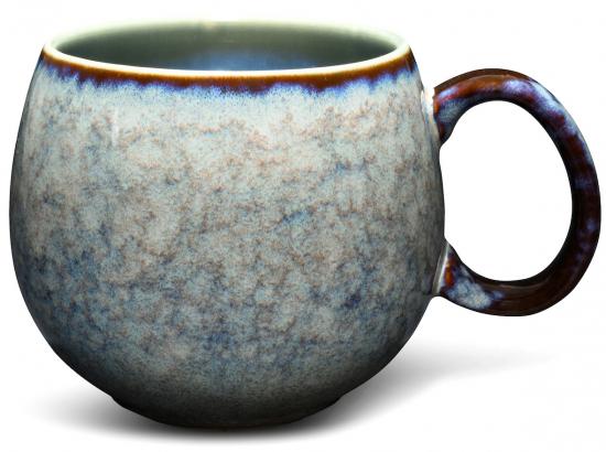 Bauchiger Becher - Farbe: grau-wei� mit Blau